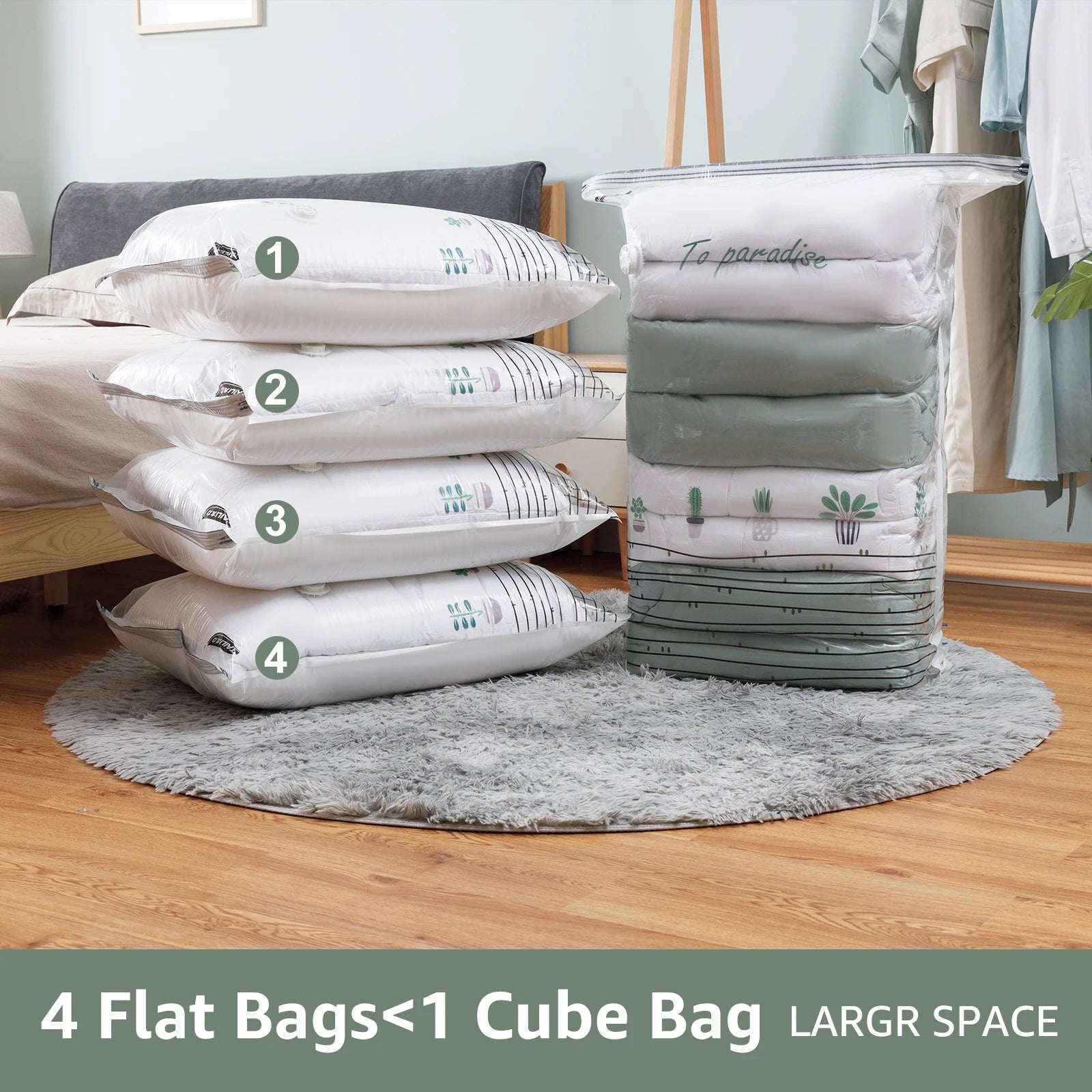 Cubic Vacuum Bags Large Storage Bag for Clothing, Comforters, Blankets No Need Tool Compression Bag for Travel Storage Bag