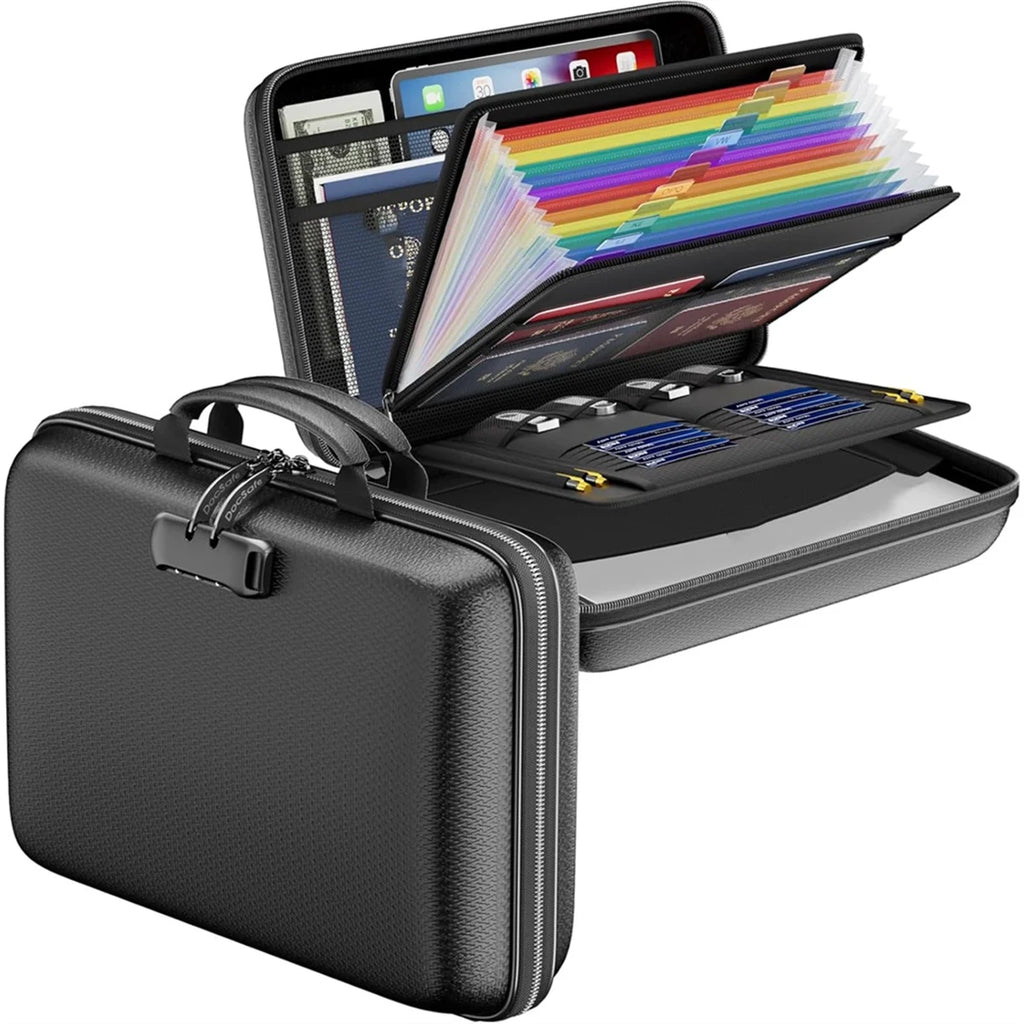 ABGV Fireproof File Organizer with Lock, Hard-Shell Case Fireproof Document Box with 13 Accordion File Folder, for Important