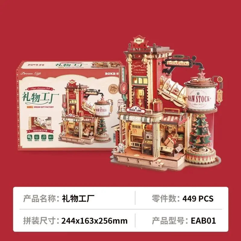 Wooden Music Box Christmas Dream Gift Factory 3D Wooden Puzzles Wooden Model Kits Build Best Gifts for Kids Adults