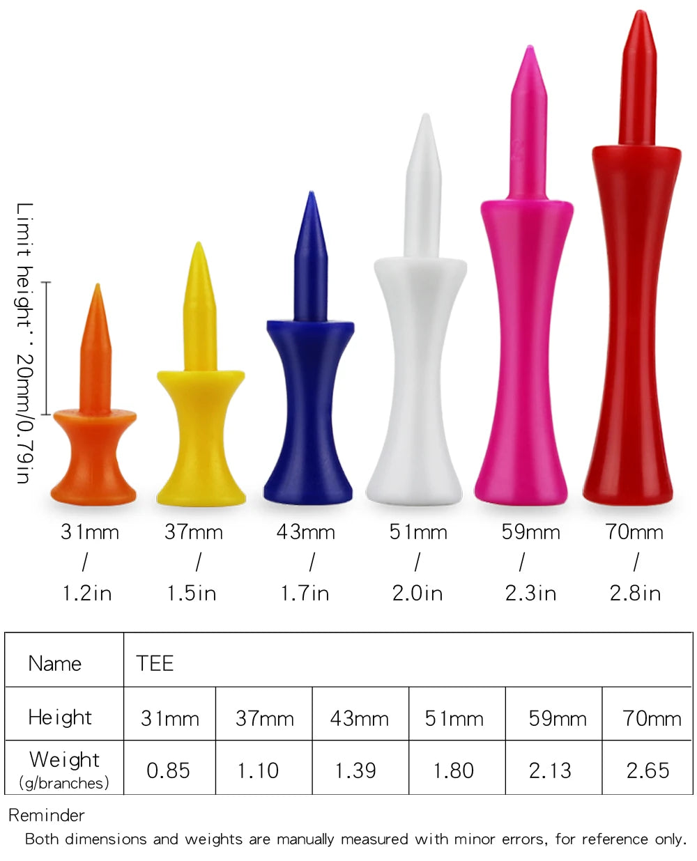 Plastic Golf Tee Pack 50/100 Pcs Step down Golf Tees Colorful for All over Sized Driver Irons Hybrids Longer Distance Drop Ship