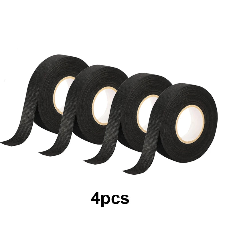 1-4Pcs 15/25M High Temp Wire Harness Wrapping Tape Self-Adhesive Automotive Wiring Harness Fabric Tape for Car Noise Damping