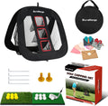 Pop-Up Golf Chipping Net with Dual Turf Hitting Mat, 6 Driving Range Golf Balls, 6 Practice Foam Balls and Tees Combo, Target Swing Training Aids Backyard | Indoor | Outdoor