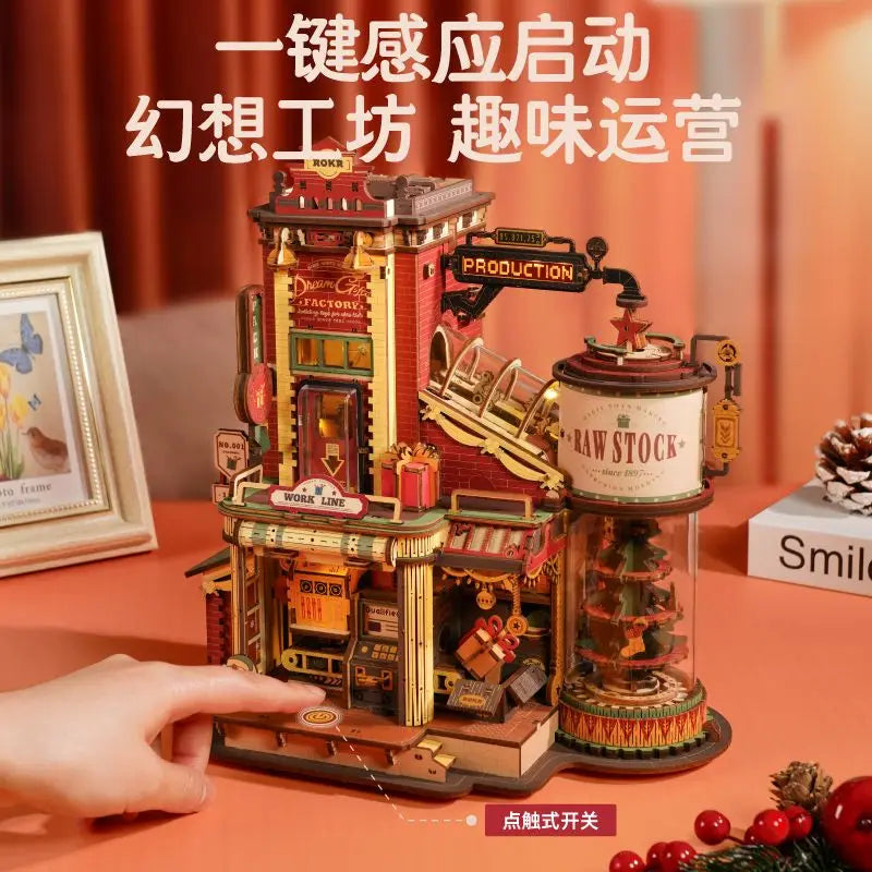 Wooden Music Box Christmas Dream Gift Factory 3D Wooden Puzzles Wooden Model Kits Build Best Gifts for Kids Adults