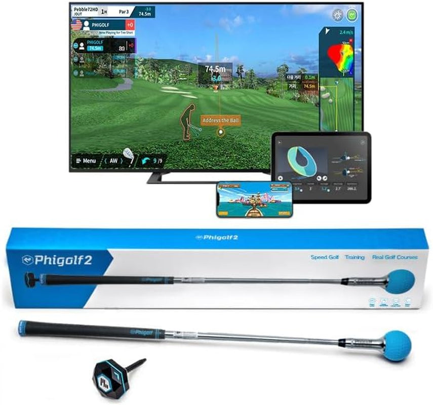 2 Home Golf Game Simulator: Enjoy Interactive Golf with Motion Sensor & Swing Stick for Indoor & Outdoor Fun – 38,000+ Courses Worldwide, Compatible with Android, Ios, App & E6 Connect