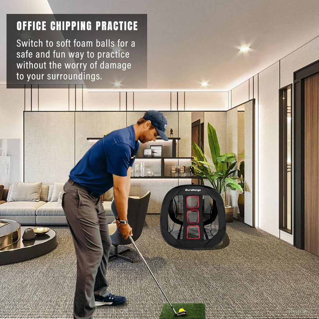 Pop-Up Golf Chipping Net with Dual Turf Hitting Mat, 6 Driving Range Golf Balls, 6 Practice Foam Balls and Tees Combo, Target Swing Training Aids Backyard | Indoor | Outdoor