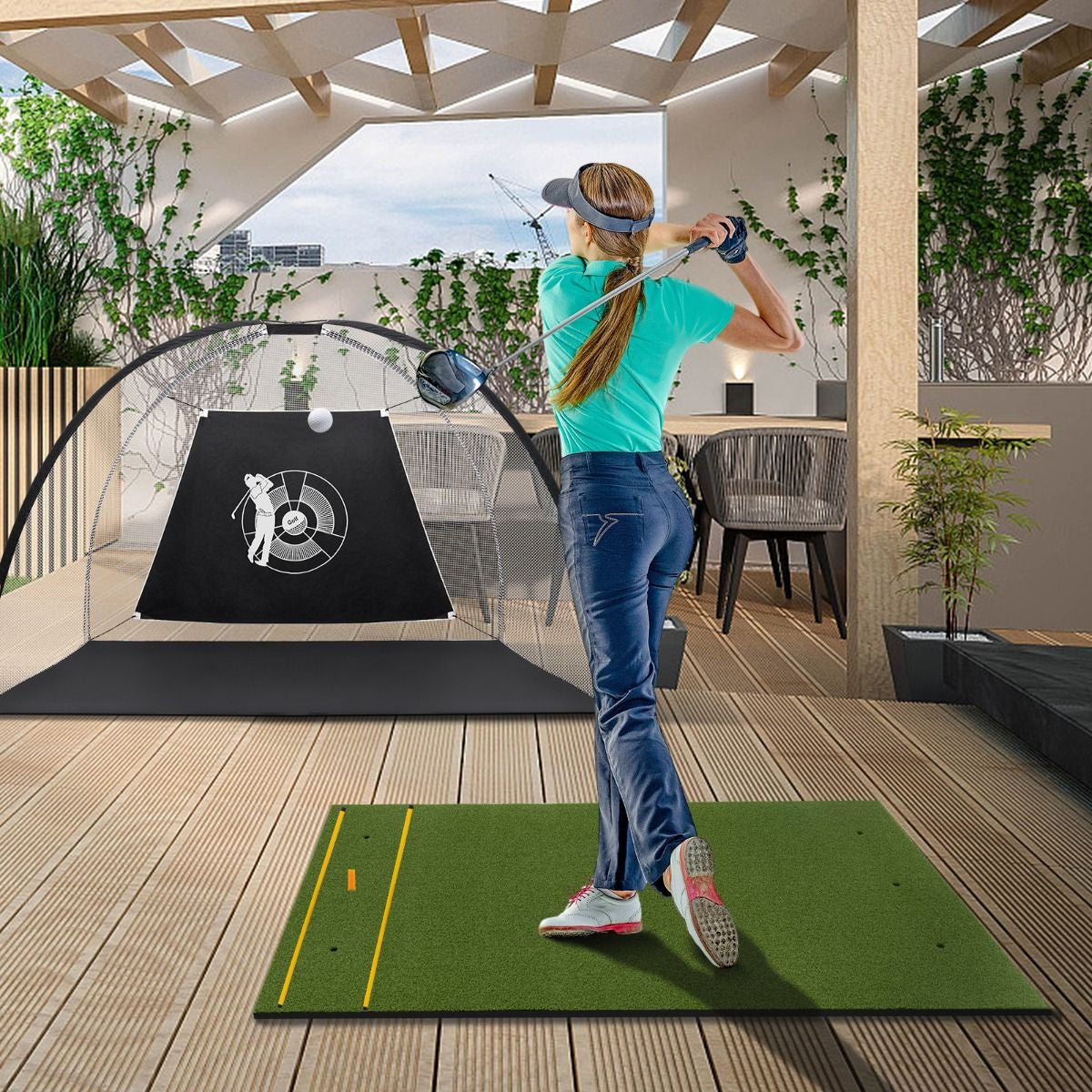 20 Mm Golf Hitting Mat Includes 2 Rubber Tees and 2 Alignment Sticks