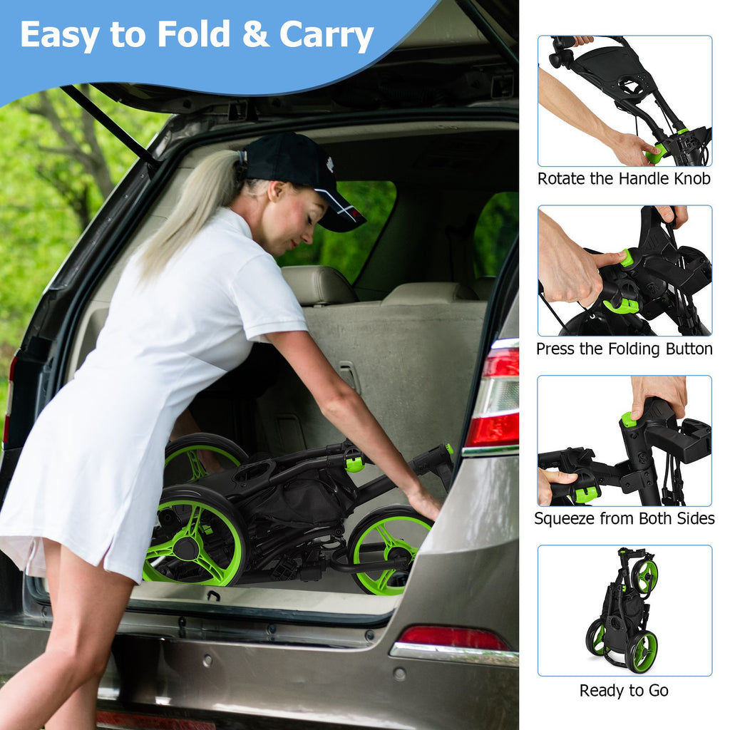 3 Wheel Golf Push Pull Cart with Adjustable Height Handle