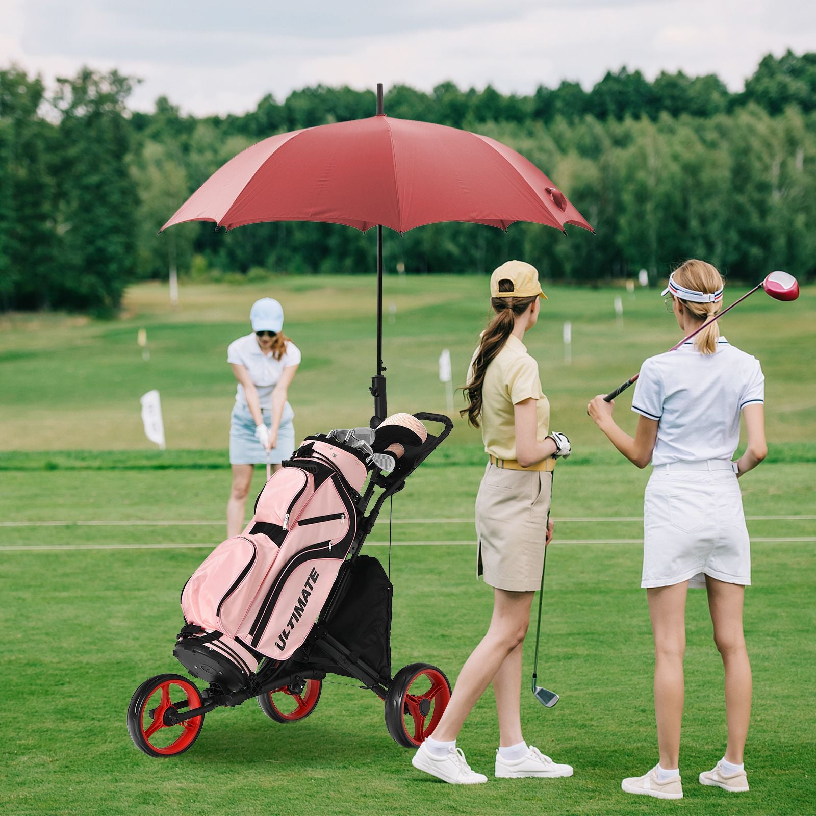 3 Wheel Golf Push Pull Cart with Adjustable Height Handle