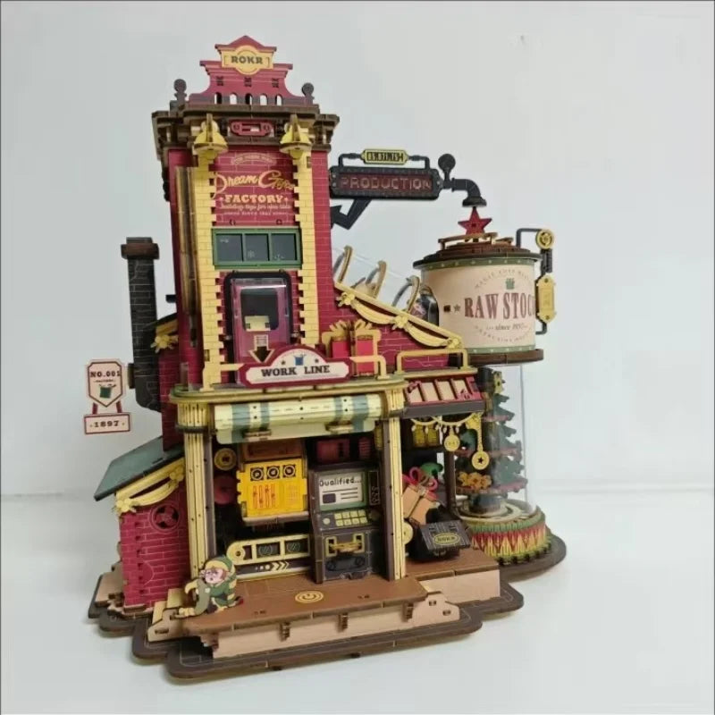 Wooden Music Box Christmas Dream Gift Factory 3D Wooden Puzzles Wooden Model Kits Build Best Gifts for Kids Adults
