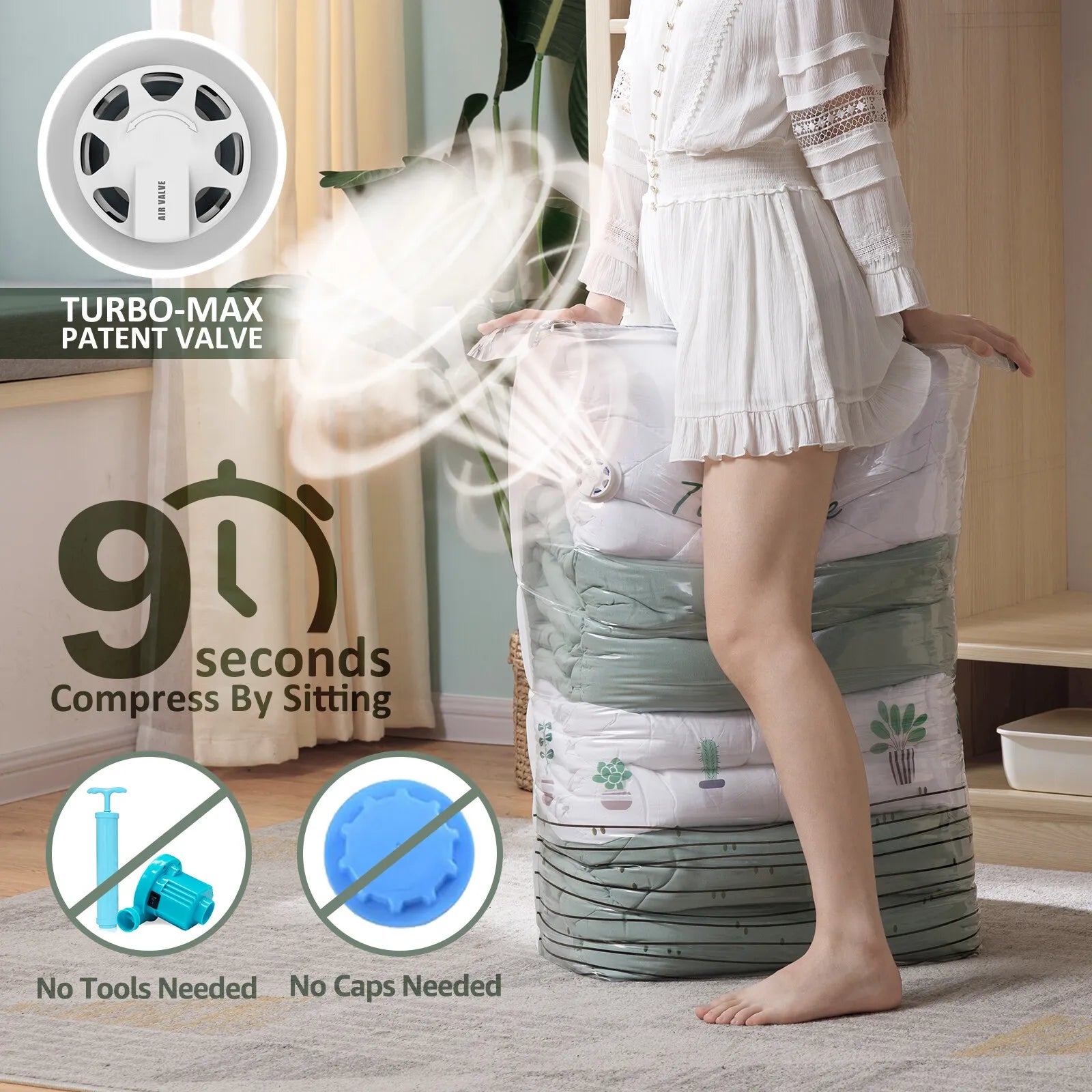 Cubic Vacuum Bags Large Storage Bag for Clothing, Comforters, Blankets No Need Tool Compression Bag for Travel Storage Bag