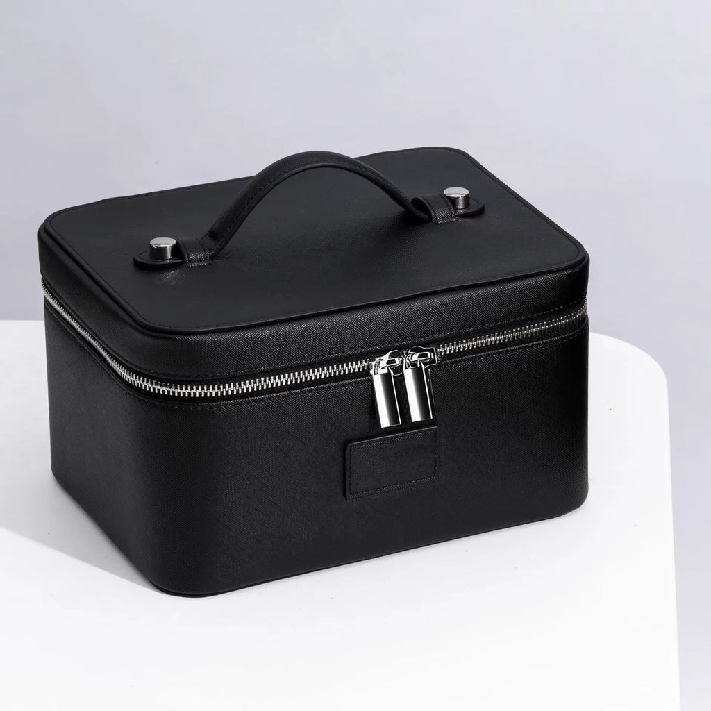 Fashion PU Handheld Makeup Bag with Compartment Large Capacity Portable Leather Makeup Pack Waterpoor Leather Cosmetic Pouch