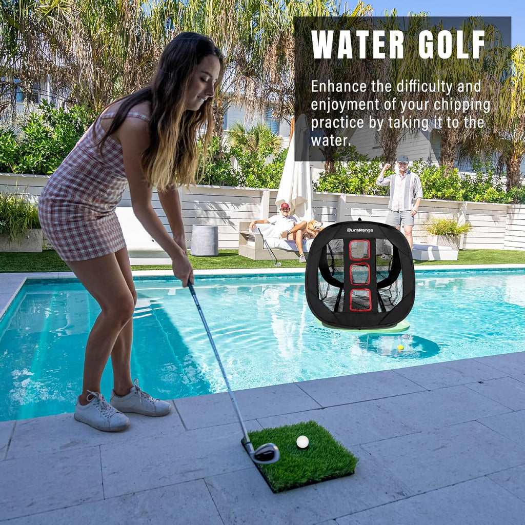 Pop-Up Golf Chipping Net with Dual Turf Hitting Mat, 6 Driving Range Golf Balls, 6 Practice Foam Balls and Tees Combo, Target Swing Training Aids Backyard | Indoor | Outdoor