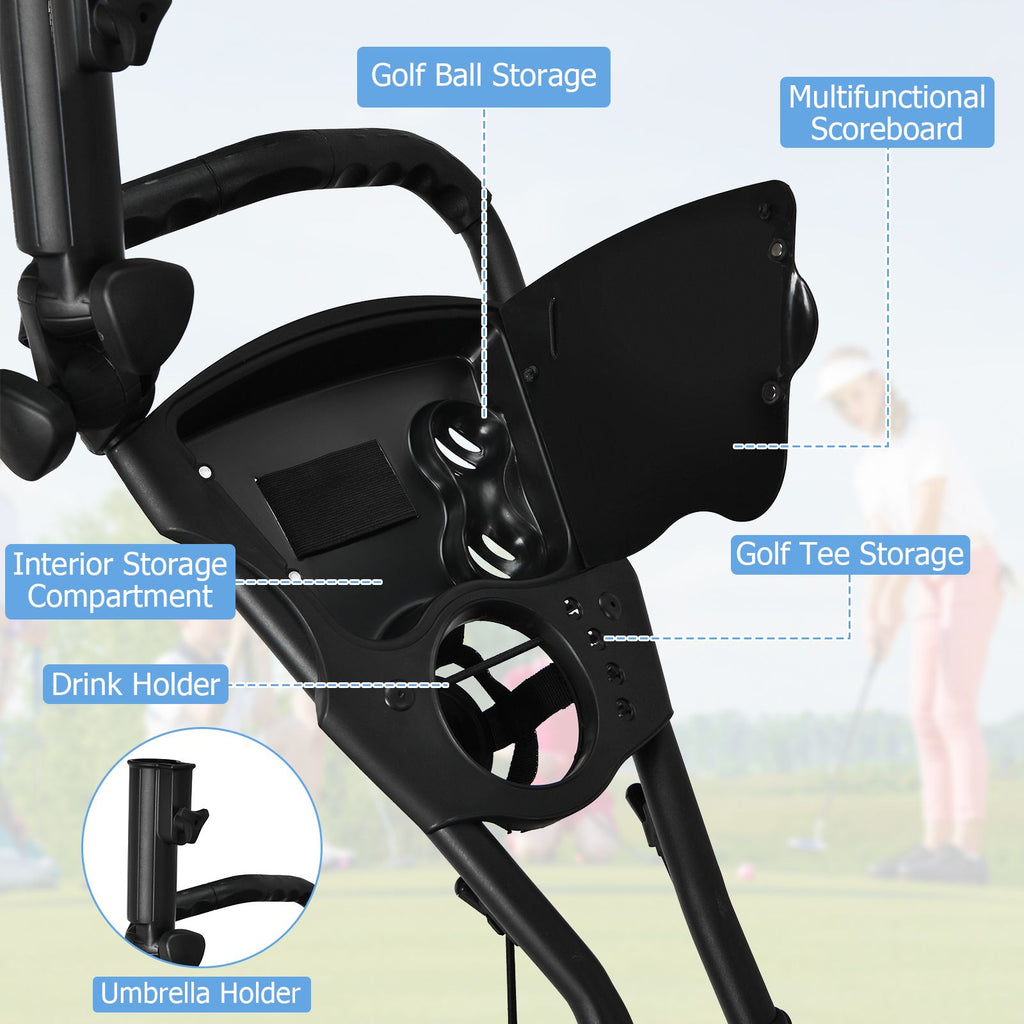 3 Wheel Golf Push Pull Cart with Adjustable Height Handle