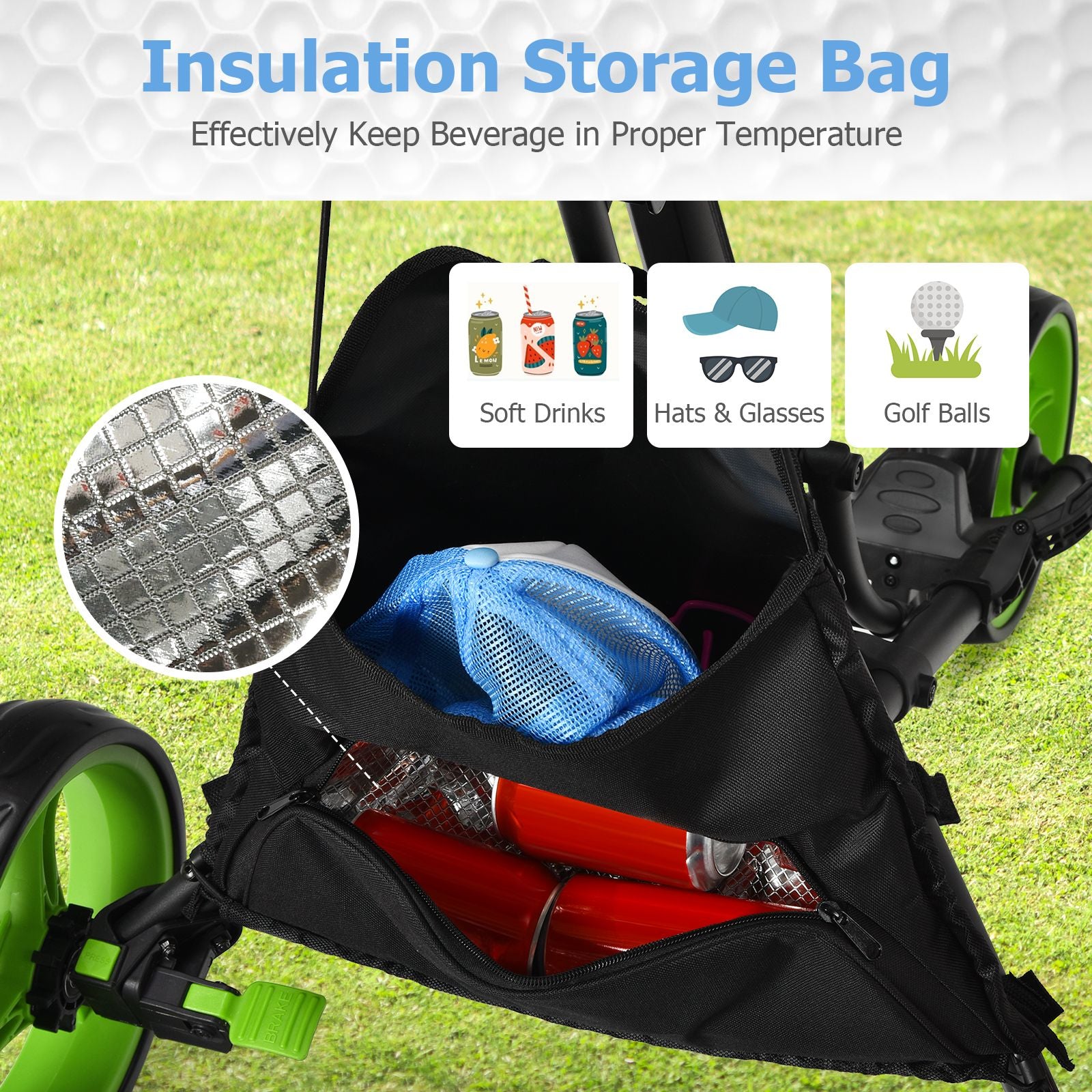 3 Wheel Golf Push Pull Cart with Adjustable Height Handle