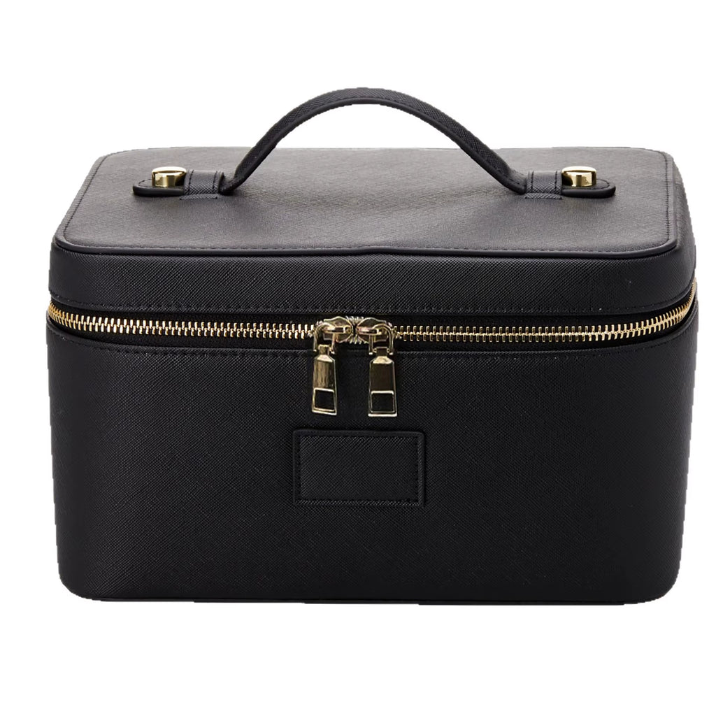 Fashion PU Handheld Makeup Bag with Compartment Large Capacity Portable Leather Makeup Pack Waterpoor Leather Cosmetic Pouch