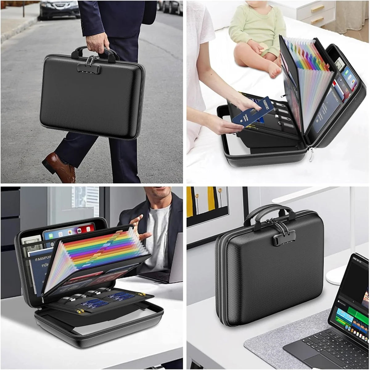 ABGV Fireproof File Organizer with Lock, Hard-Shell Case Fireproof Document Box with 13 Accordion File Folder, for Important