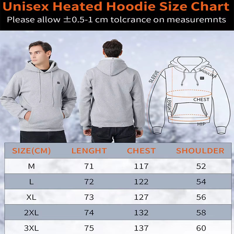 New Intelligent USB Heating Hoodie for Men Women Winter 7 Areas Coral Fleece Hooded Heated Clothes Outdoor Thermal Sportswear