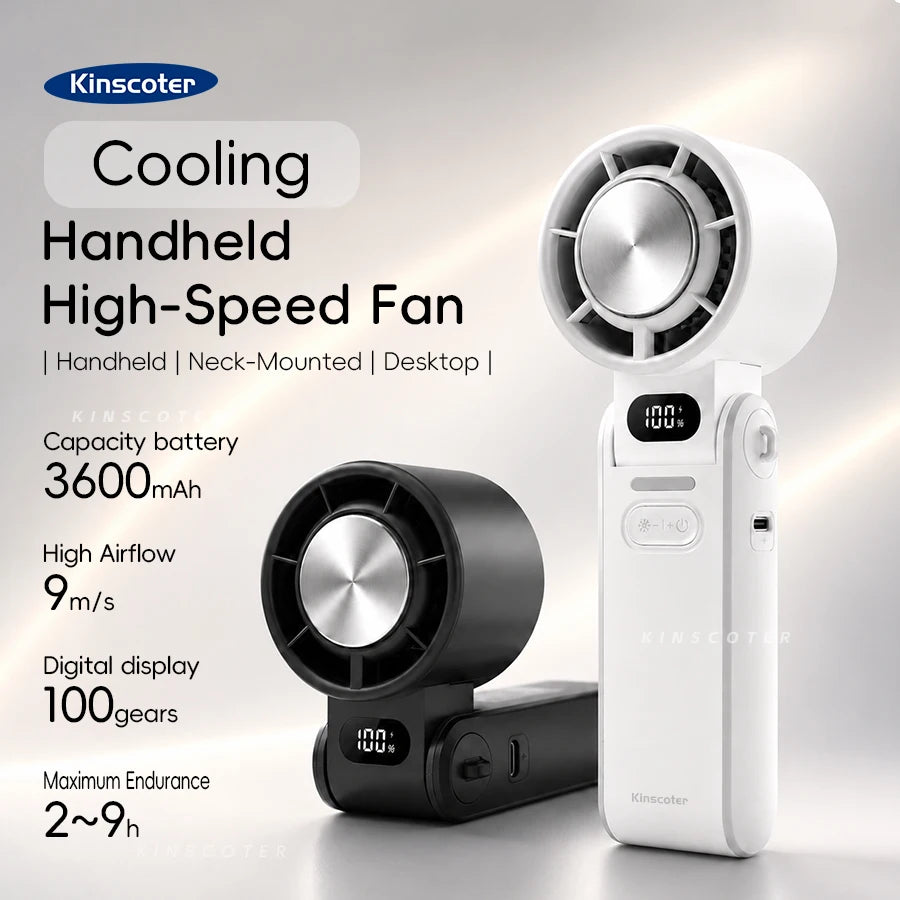 Outdoor Foldable Portable Handheld Fan Mini Cooling Rechargeable 3600Mah 100-Level Free Control High Speed Turbo Fan