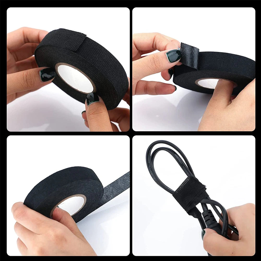 1-4Pcs 15/25M High Temp Wire Harness Wrapping Tape Self-Adhesive Automotive Wiring Harness Fabric Tape for Car Noise Damping