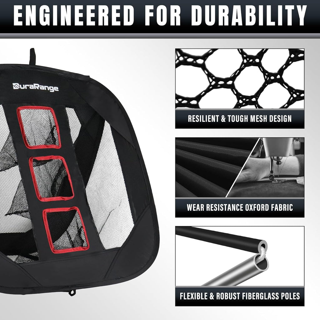 Pop-Up Golf Chipping Net with Dual Turf Hitting Mat, 6 Driving Range Golf Balls, 6 Practice Foam Balls and Tees Combo, Target Swing Training Aids Backyard | Indoor | Outdoor