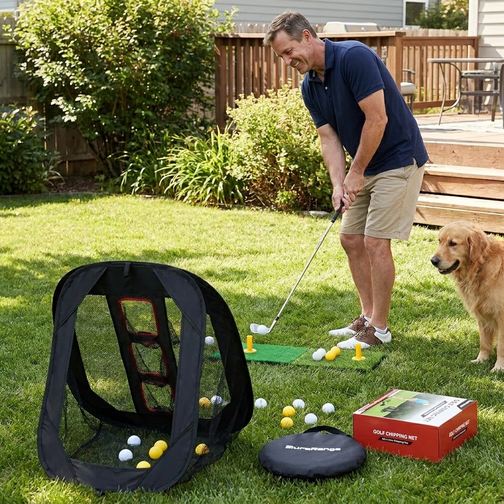 Pop-Up Golf Chipping Net Dual Turf Mat Combo